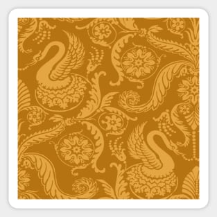 Gold on Gold Classy Medieval Damask Swans Sticker